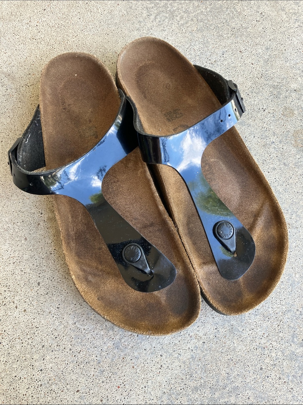 Birkenstock Gizeh Black Patent Thong Sandals, 40
